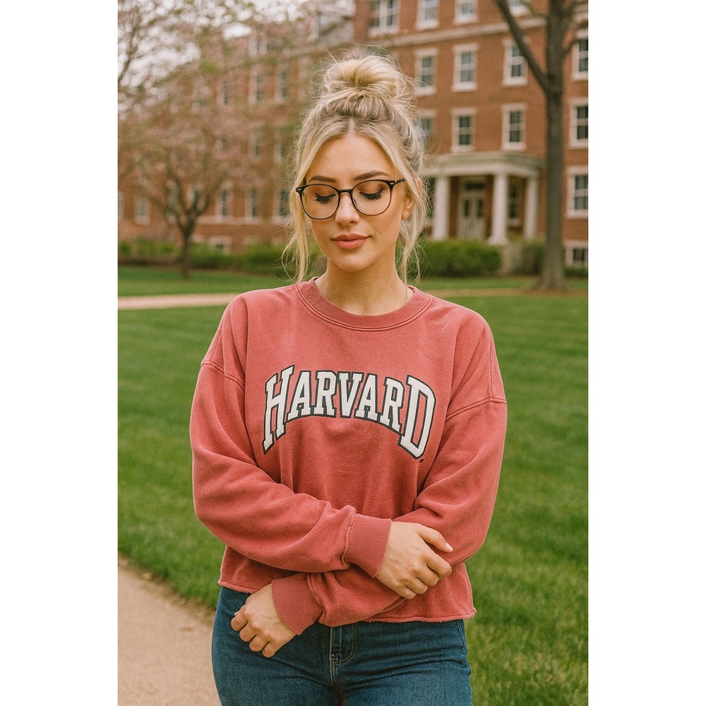 Charles River Apparel‎ Harvard Crimson Red Cropped Sweatshirt Womens Size Large